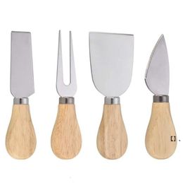 NEW4pcs Cheese Useful Tools Set Oak Handle Knife Fork Shovel Kit Graters For Cutting Baking Chesse Board Sets EWB6953