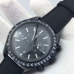 Mens Watch 44mm Süper Otoriter Ay Koyu Taraf Tam Otomatik Mekanik Saatler Kuvars Saatler Cowhide Kemer Su Geçirmezlik