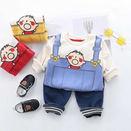 0-4 years winter boy girl clothing set casual thicker warm cartoon cute kid suit children baby hoodies+pant 2pcs 210615