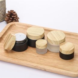 5g 10g 15g 20g 30g 50g Frosted Glass Jar Refillable Cream Bottle Amber Brown Cosmetic Container Pot with Imitated Wood Grain Lids