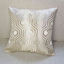 Contemporary Shiny Geometric Cheques Woven Jacquard Decorative Pillow Case Dark Beige Sofa Chair Cushion Cover 45x45cm 1pc/lot 210401