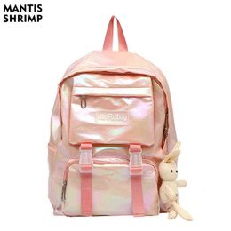 Women Backpacks Fashion School Bag for Girl High Capacity Book Bag for Teenagers Colorful Pearl Light Waterproof Travel Backpack Y1105
