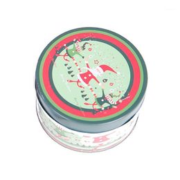 Gift Wrap Portable Round Christmas Theme Printed Tin Case Decorative Candy Box Storage Container Random Colour