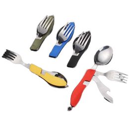 100 Pcs Camping Tableware Stainless Steel Fork Spoon Knives In One Camping Multi-function Folding Fork Knife