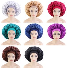 Large Size High Elastic Wide Band Satin Bonnet Solid Colour Comfortable Sleeping Cap Unisex Hair Care Chemo Caps Headwear