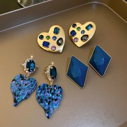 S2801 Fashion Jewellery S925 Silver Post Earrings For Women Geometric Love Heart Rhombus Retro Dangle Stud Earrings