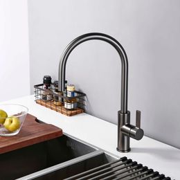 Single handle Pull Out Kitchen Faucet Brushed Gunmetal Matt Black Rotation Kitchen and cold water Sink Taps Kitchen Faucet 210724