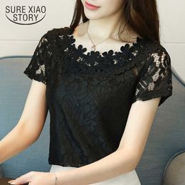 Summer Women Shirt Blouse Short Sleeve Lace Fashion Hollow Lace Clothing Sweet White Black Women Tops Blusas D698 30 210528