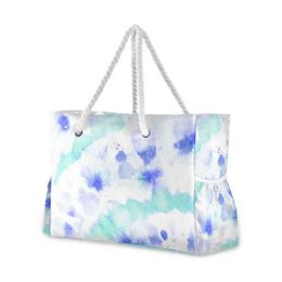 Shopping Bags Large Capacity Beach Bag Woman Waterproof Tie Die Blue Green Splash Tote Bags Summer Big Top-Handle Bags Shopping Bag Handbag 220310