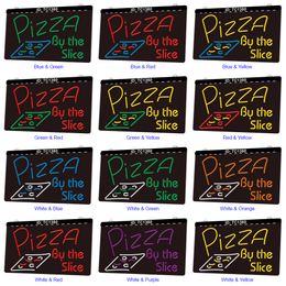 TC1380 Pizza By the Slice Bar Pub Light Sign Dual Color 3D Engraving