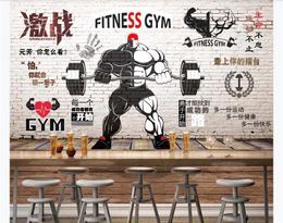 High Quality Large Custom 3D Wallpaper Nostalgic retro white brick wall sports fitness club weightlifting background Mural