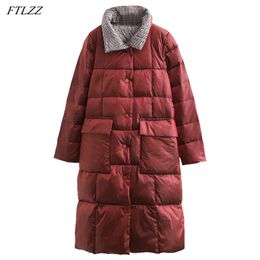 Winter Women 90% White Duck Down Coat Elegant Single Breasted Double Side Long Jacket Vintage Stand Collar Pocket 210423