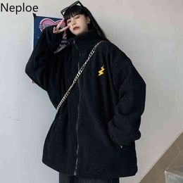 Neploe Turtleneck Lamb Wool Sweatshirt Women Harajuku Bf Streetwear Korean Oversized Outwear Plus Velvet Thicked Hoodies Coat 210422