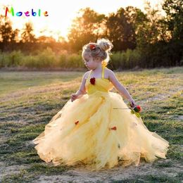 Yellow PrincBelle Tutu DrBeauty and The Beast Inspired Children Kids Christmas Cosplay Costume Yellow PrincBall Gown X0803