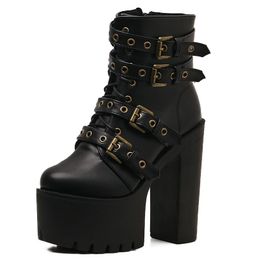 Dress Shoes European And American Sexy Nightclub Style Thick-Soled Boots Goth Punk High-Heeled Leather Belt Buckle Ankle