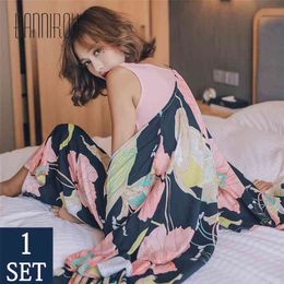 BANNIROU Woman's Pajymas Sets Autumn Printed Pyjamas Set Viscose Sleepwear Female Night Suits Pyjamas Sets 4 Pieces Pijama 210330