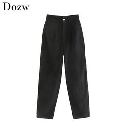 Winter Women Warm Corduroy Black Pants Casual Loose ladies Harem Pants Solid Female Pockets Stretch Bottoms Long Trousers 210414