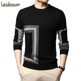 Fashion High End Designer Brand Mens Knit Black Wool Pullover Sweater Crew Neck Autum Winter Casual Jumper Clothes 210812