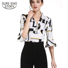 Fashion Tops Chiffon Blouse Plus Size Shirts Half Printed Sleeved Blouses Women Clothing 1195 40 210415