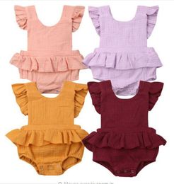 Summer baby onesies new cotton and linen baby ruffled sleeves onesies with straps GC185