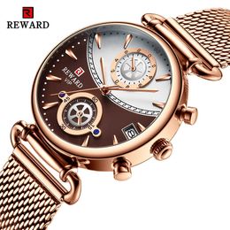 REWARD Women Watches Fashion Rose Gold Female Clock Business Quartz Ladies Stainless Steel Waterproof Wrist Relogio 210616