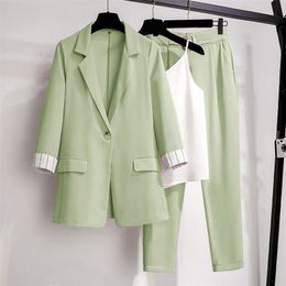 Women Blazer suit for Spring Autumn Lady Blazer Jacket +Long Pant Female Outerwear Elegant Ladies Coat Plus size M-4XL 210714