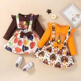 -Комплекты одежды малыша костюм девочки, хлопок комфортабельно и мило, благодарение печати с длинными рукавами Верхняя подвеска юбка из двух частей