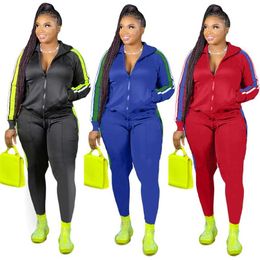 Plus Size S-4XL 2 Piece Set Women Fall Clothes Sweatsuit Joggers Outfit Zip Top Sweatpants Tracksuit Wholesale Drop 211105