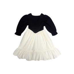 Fall Black White Cotton Girls Dress for Kids Designer Boutique Clothes Toddler Ruffels 210529