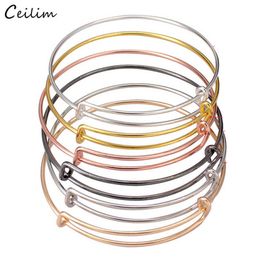 2021 New Wholesale Lot 10pcs Gold Silver Colour Expandable Alloy Cable Wire Bangle Bracelet for Women Handmade Simple Jewellery Diy Q0719