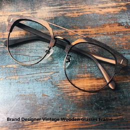 Fashion Sunglasses Frames Brand Designer Glasses Frame Vintage Wooden Men Women Eyewear Double Beam Myopia Oculos Prescription Eyeglasses Sp
