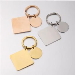 Keychains Stainless Steel Hanging Square Round Pendant Keyring For DIY Making Keychain Metal Key Chain Mirror Polished Whole 1209p