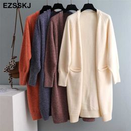 Lazy v-neck oversize long Sweater cardigans jacket coat women thick sweater Korea cardigan outwear TOP 211011