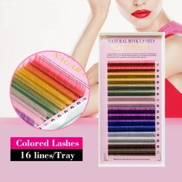 Colourful 16 Trays/Lot Eye Lashes Soft Korea Silk Volume Eyelashes Extension Classic Lash es for Eyelash Salon