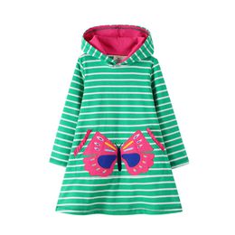 Jumping Meters Arrival Children's Hoody Dresses With Butterfly Applique Cotton Autumn Winter Hooded Girl 210529
