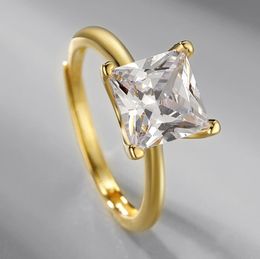 Fashion S925 Silver Gold-plated D Colour Moissanite Square Diamond Ring Luxury Transparent Jewellery Proposal for Girlfriend