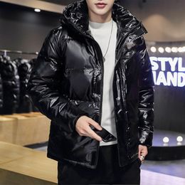 Men Glossy Down Parkas Fashion Trend Teenager Couples Thicken Zipper Hooded Outerwears Designer Winter Male Luxury Bread Punk Jackets Coats