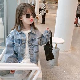 MIEMBRO Girl Solid Denim Jacket Suits For Spring And Autumn Girls Parka Coat Jackets Kids Clothes Outerwear Children's Coats 211011