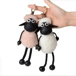 New Sheep Keychain Real Lambs 100% Wool Fur Keychain Key Ring Pom Keyring Bag Car Trinket Women Gift Bags Trinkets H0915