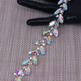 Wedding Sashes Colorful Leaves Shape Crystal Rose Gold silver gold AB Rhinestones Trim Metal Chain Ribbon For Dress Bag Shoes A256t