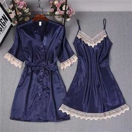 Summer Women Sexy Ice Silk Pyjamas Two-piece Suit Simulated Silk Home Clothes Customised Production Of Lace 211202