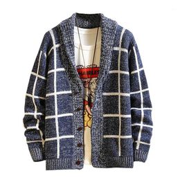 Running Jackets Knitwear Men's Cardigan Coat Fashion Korean Slim Plaid Sweater Wearing Thick Autumn And Winter Lazy Wind