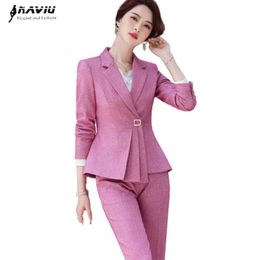 Women Fashion Winter Pants Suit Business Formal Long Sleeve Slim Blazer and Trousers Office Ladies Interview Work Wear 210604