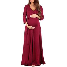 -Платья для беременных 2021 Осенние женщины беременные кормящиеся цветочные грудью лето длинное платье V-образным вырезом пляжная одежда для