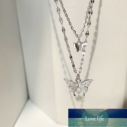 925 Sterling Silver Shiny CZ Butterfly Necklace Ladies Exquisite Double Layer Clavicle Chain Necklace Jewelry For Ladies Gift Factory price expert design Quality