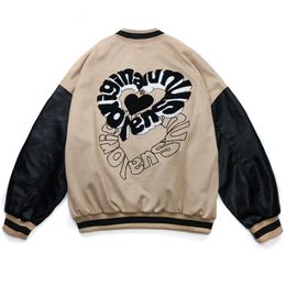 Hip Hop Streetwear Baseball Jacket 221 Letter Heart Embroidery Patchwork Bomber Jackets Harajuku Casual Varsity College Coat 211110