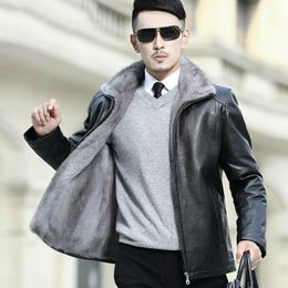 Men's Leather & Faux Mens Mink Coat Genuine Jacket Men Winter Real Fur Liner Goatskin Jackets And Coats A16DN5257 KJ2451