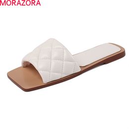 MORAZORA Arrival Women Slippers Genuine Leather Comfortable Women Flats Summer Solid Colour Ladies Mules Shoes 210506