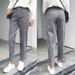 Women Corduroy Pants Autumn Winter Vintage Solid Casual Pleated Office Laldy High Waist Harem Pant Trousers 210423