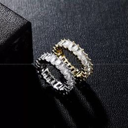 Hip Hop Rock Bling Iced Out 1 Row Square Cubic Zirconia Ring Tennis Chain Rings Women Men CZ Zircon